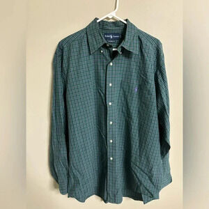 Ralph Lauren Classic Fit Cotton Purple Green Plaid Button Down Shirt Size Large